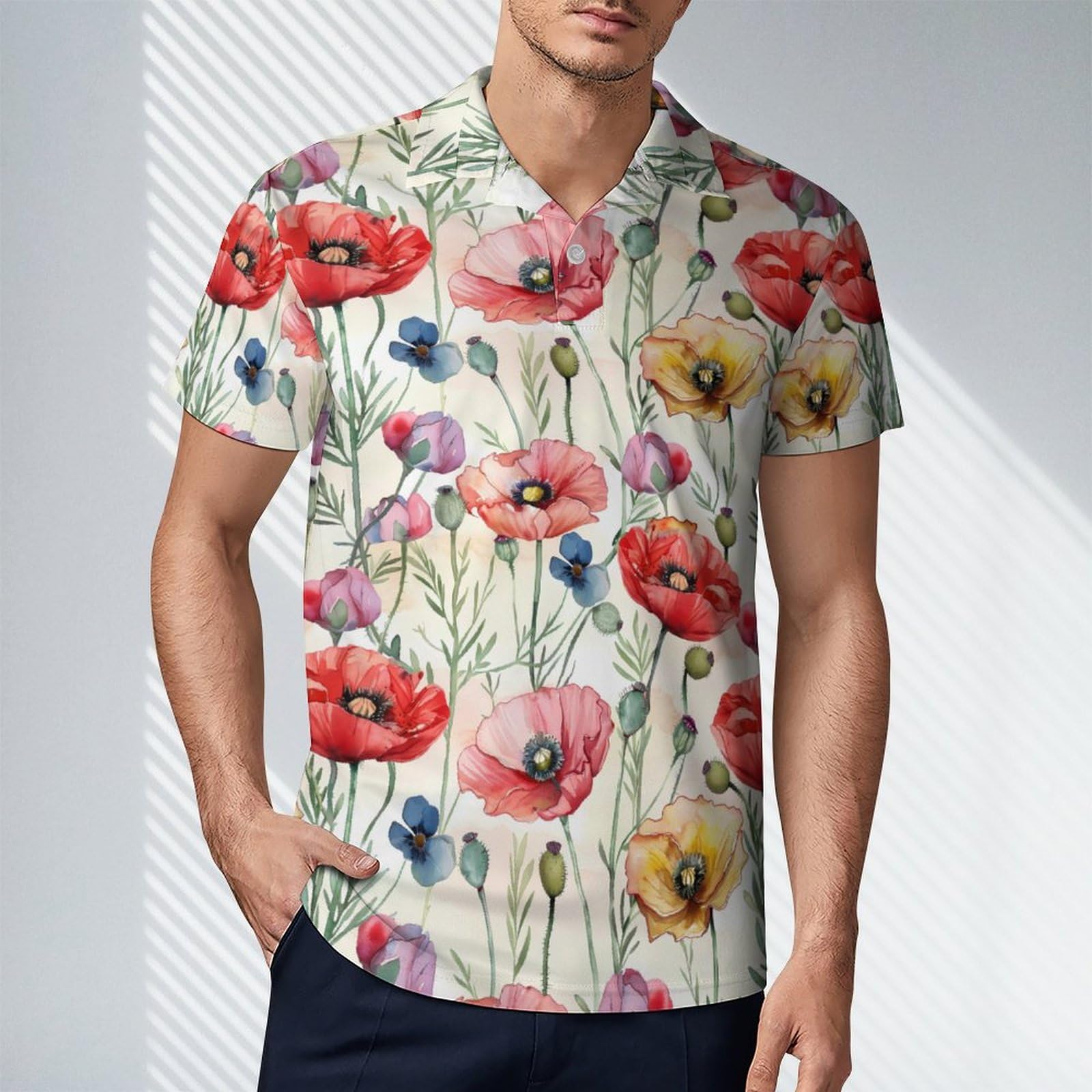 Poppy Flowers Novelty Men's Short Sleeve Shirts Funny Golf Tennis Work T-Shirt Sport Tee 2XL