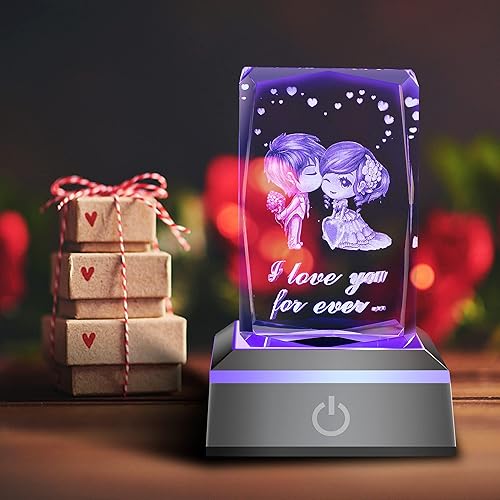 Miniatura 44 de hochance - Lámpara de decoración Rosa, luz nocturna multicolor de cristal 3D, ideas de regalos para Navidad para novia, esposa, madre, pareja