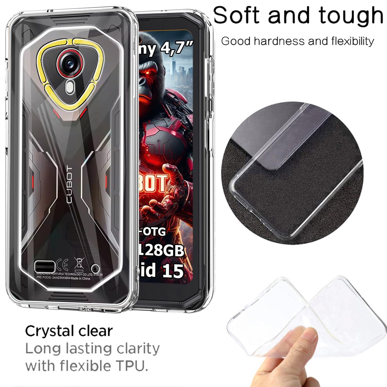 LYZXMY Cover per Cubot Note 50 (6.56) Nero + Staffa girevole + Pellicola Protettiva in Vetro Temperato - Custodia Morbido Silicone Protettivo TPU