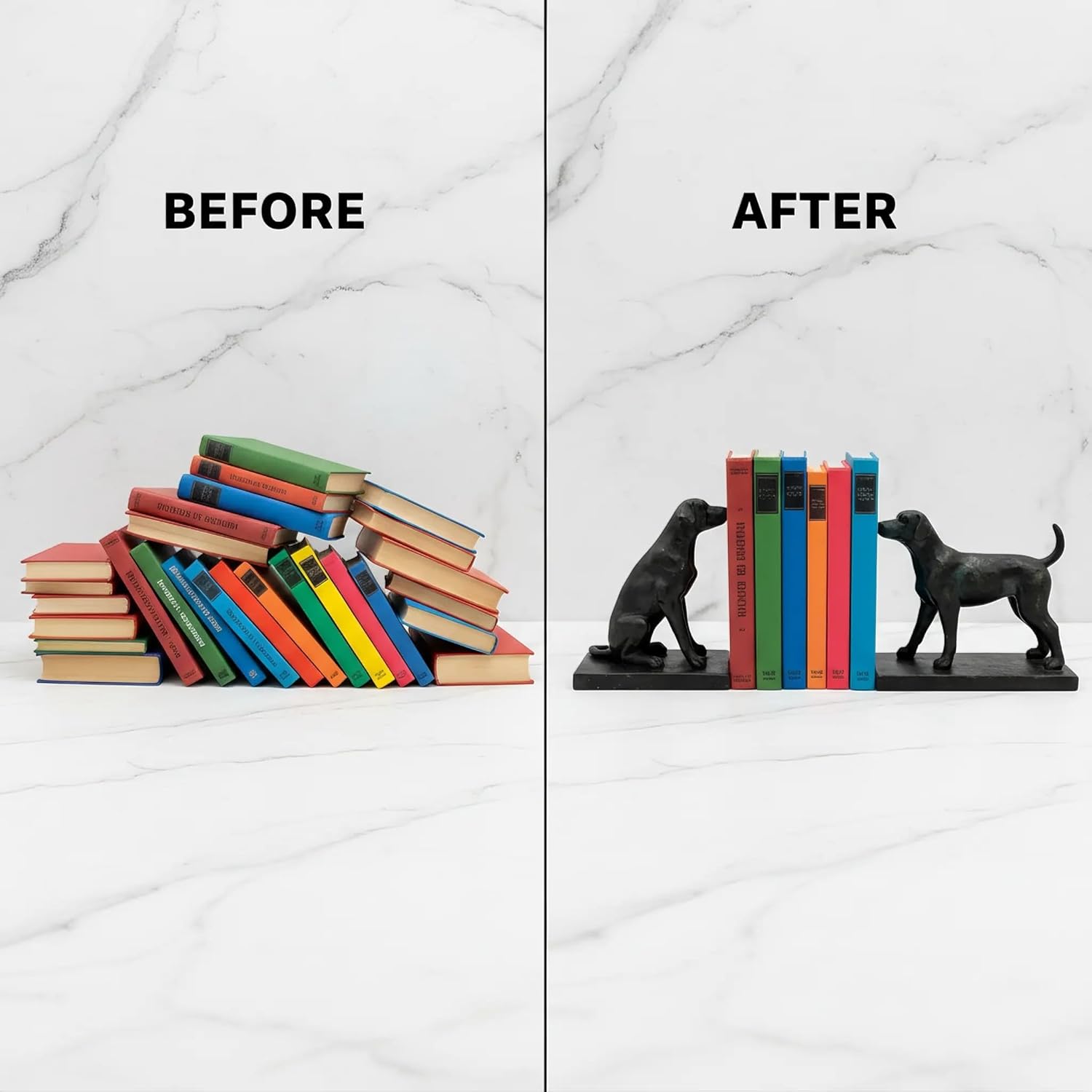 Comfy Hour Labrador Retriever Dog Bookends, Black Resin Decorative Book Ends, Heavy Duty Book Holder for Shelves & Office, 9.1 Inch, Home Decor, 1 Pair