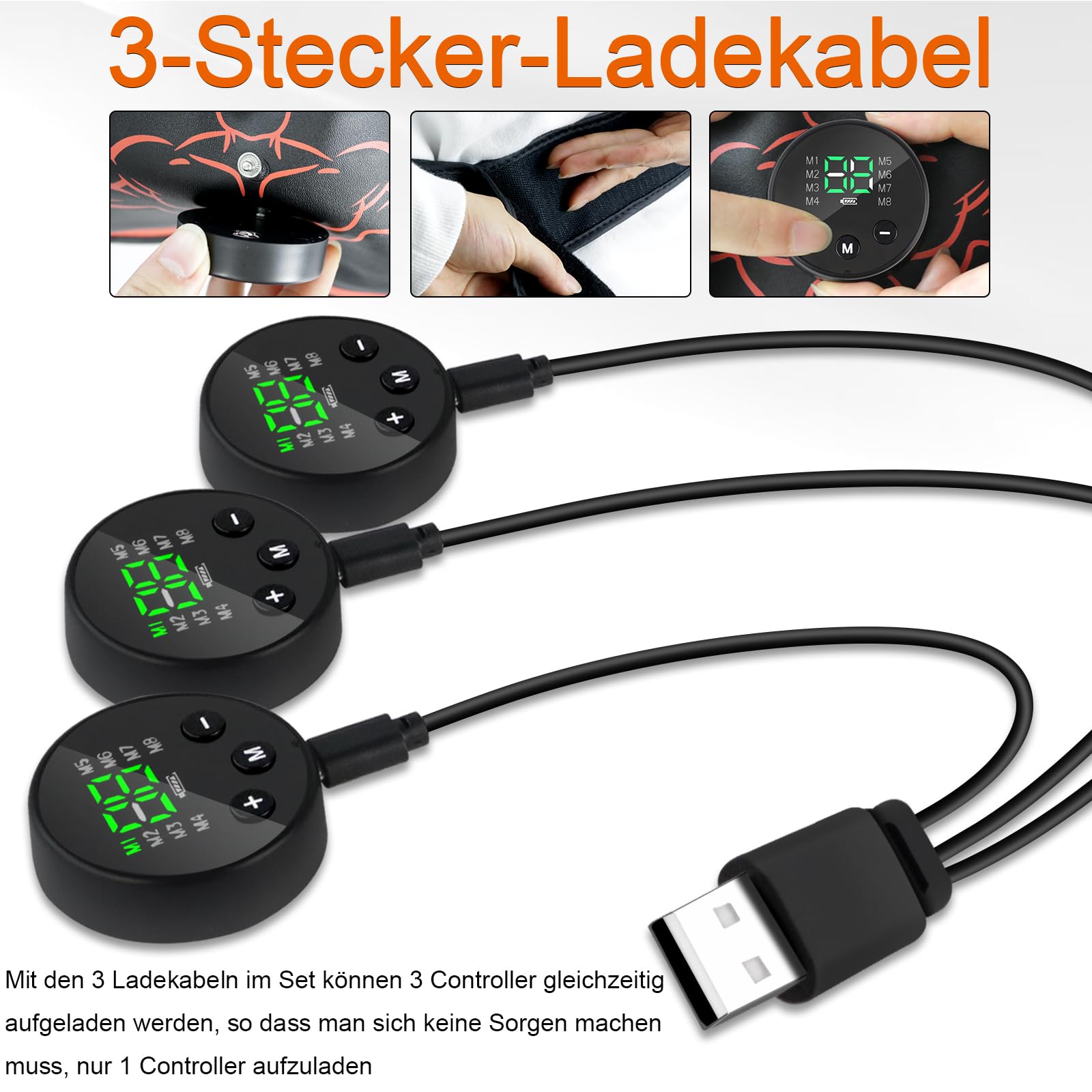 Tosucs EMS Trainingsgerät,Bauchmuskel Gürtel Elektrisch，EMS Elektrische Muskelstimulation 8 Modi & 25 Intensitäten,USB-aufladbar mit DREI Controllern für Bauch/Arm/Bein-Übungen für Männer und Frauen
