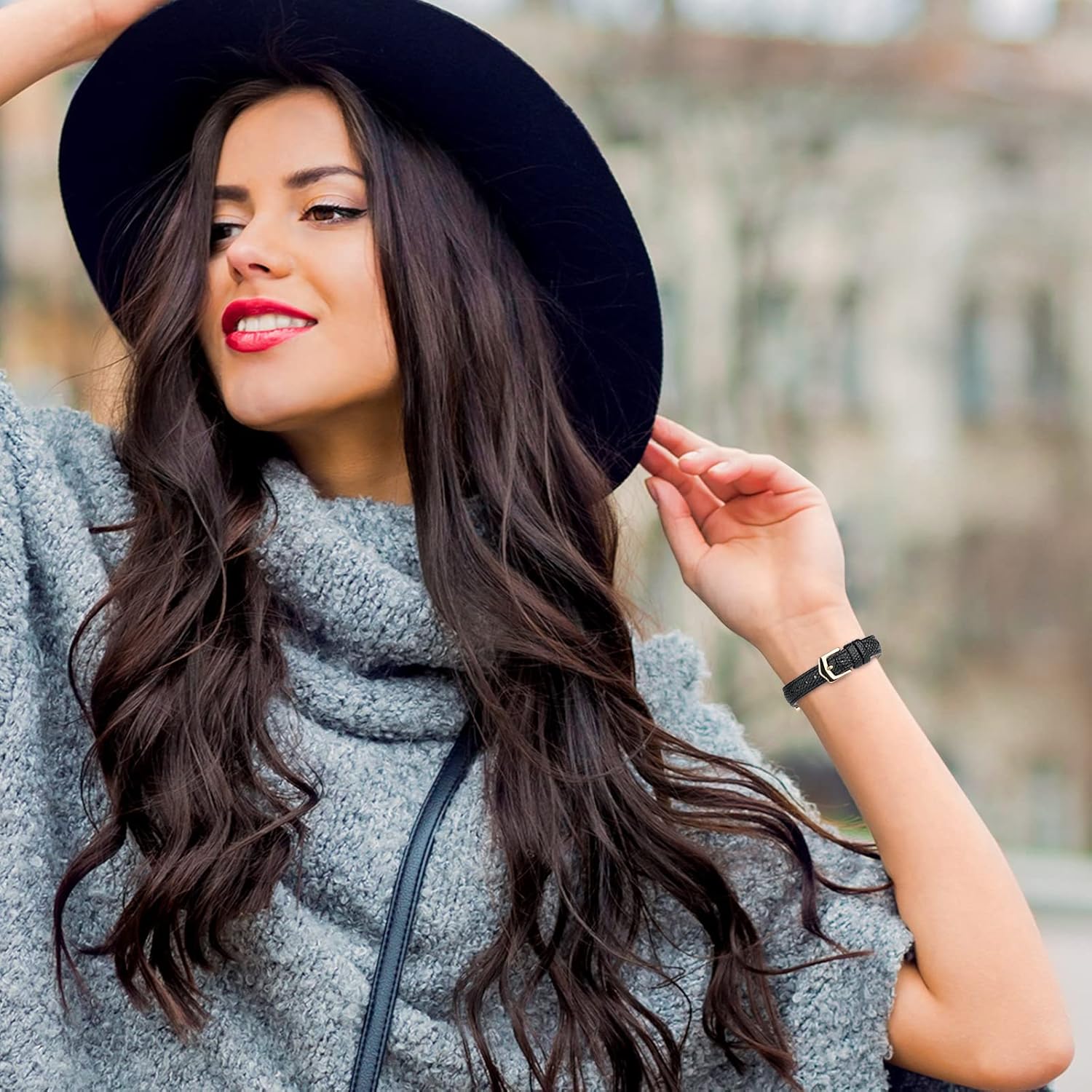 Leather Band Compatible with Apple Watch Bands for Women, Dressy Fancy Strap for iWatch Series 11/10/9/8/7/6/5/4/3/2/1/se(38mm 40mm 41mm 42mm,Lizard Black/Gold) - Image 3