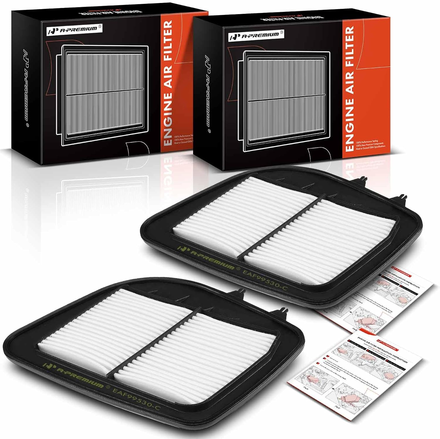 A-Premium 2-PC Engine Air Filter Compatible with Cadillac SRX 2004-2009, STS 2005-2010 3.6L 4.6L, STS 2011-2011 4.6L, Replace# 25798271, 25735595