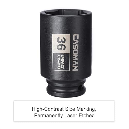 Miniatura 6 de CASOMAN Enchufe de impacto de 6 PT de 12 pulgada x 1.417 in de profundidad, CR-MO, 12 pulgada de transmisión de 6 puntos para una fácil extracción