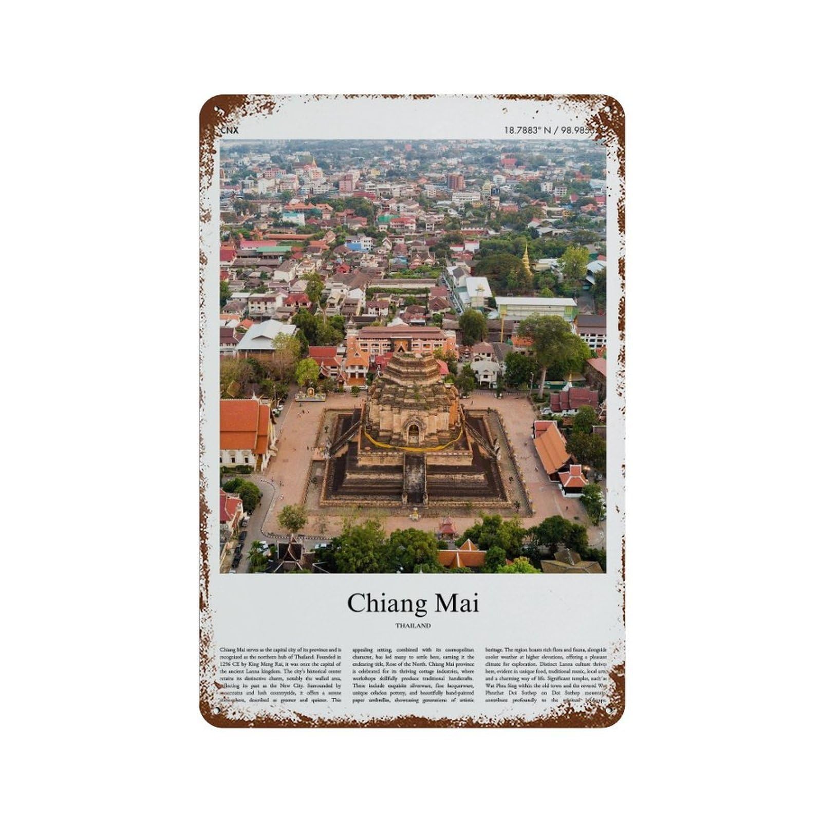 xiaoxiaoshen Chiang Mai Thailand City Scenery Wall Decor Art Metal Tin Poster Modern Home Decor Art Home Bar Shop Decorations Vintage Sign 30x20cm