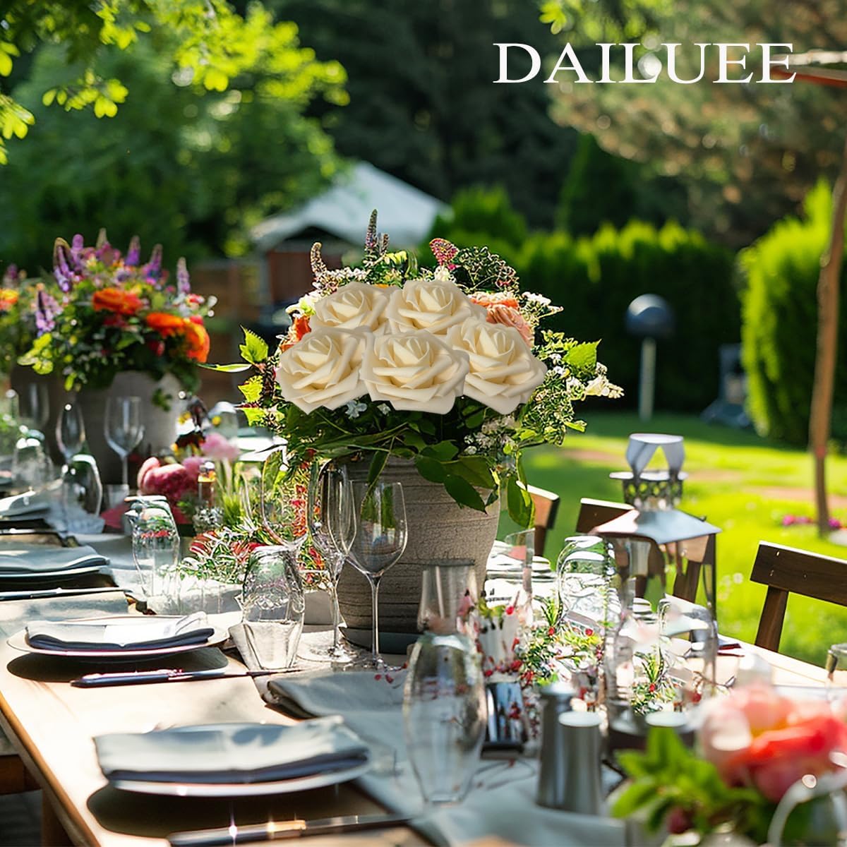 Artificial Roses Flowers 16Pcs Real Touch Roses with Stem Foam Fake Roses for DIY Wedding Bouquets Centerpieces Arrangement Party Baby Shower Home Decorations (Champagne) - Image 7