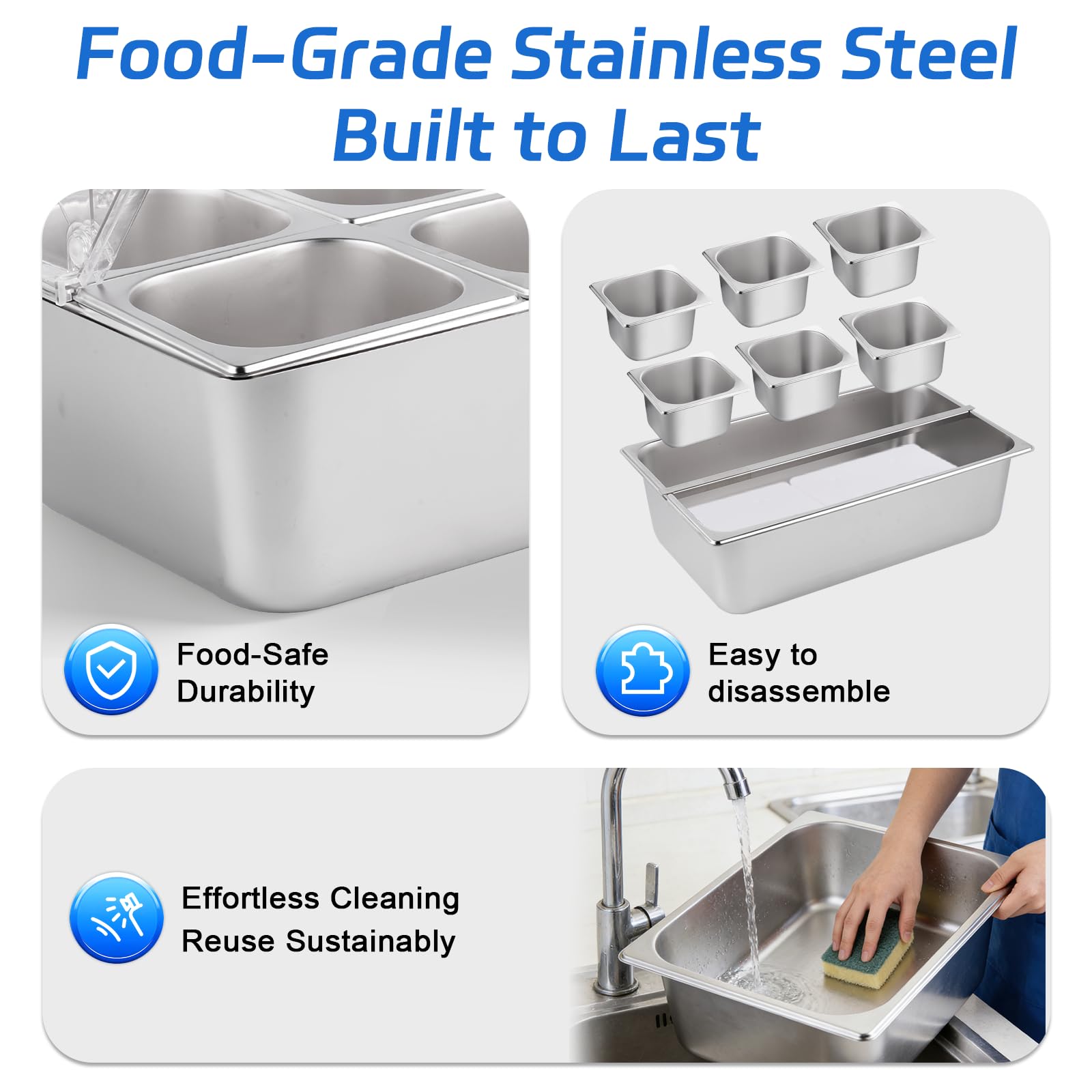 Dispensador de salsa de alimentos con estante de caja inferior de hielo, contenedores de acero inoxidable con cubierta superior enrollable, organizador de condimentos de ensalada (A)