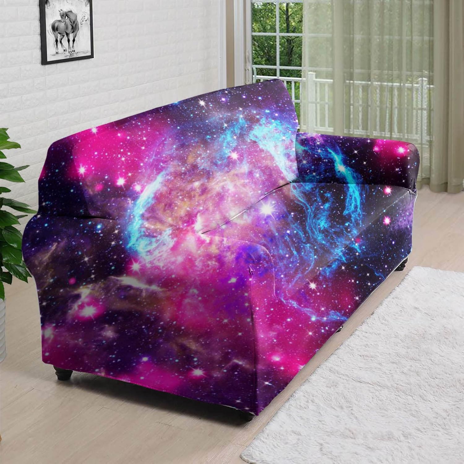 Horeset Decorative Nebula Purple Galaxy Space Design Couch Cover Stretch Sofa Slipcover Loveseat Furniture Protector for Living Room