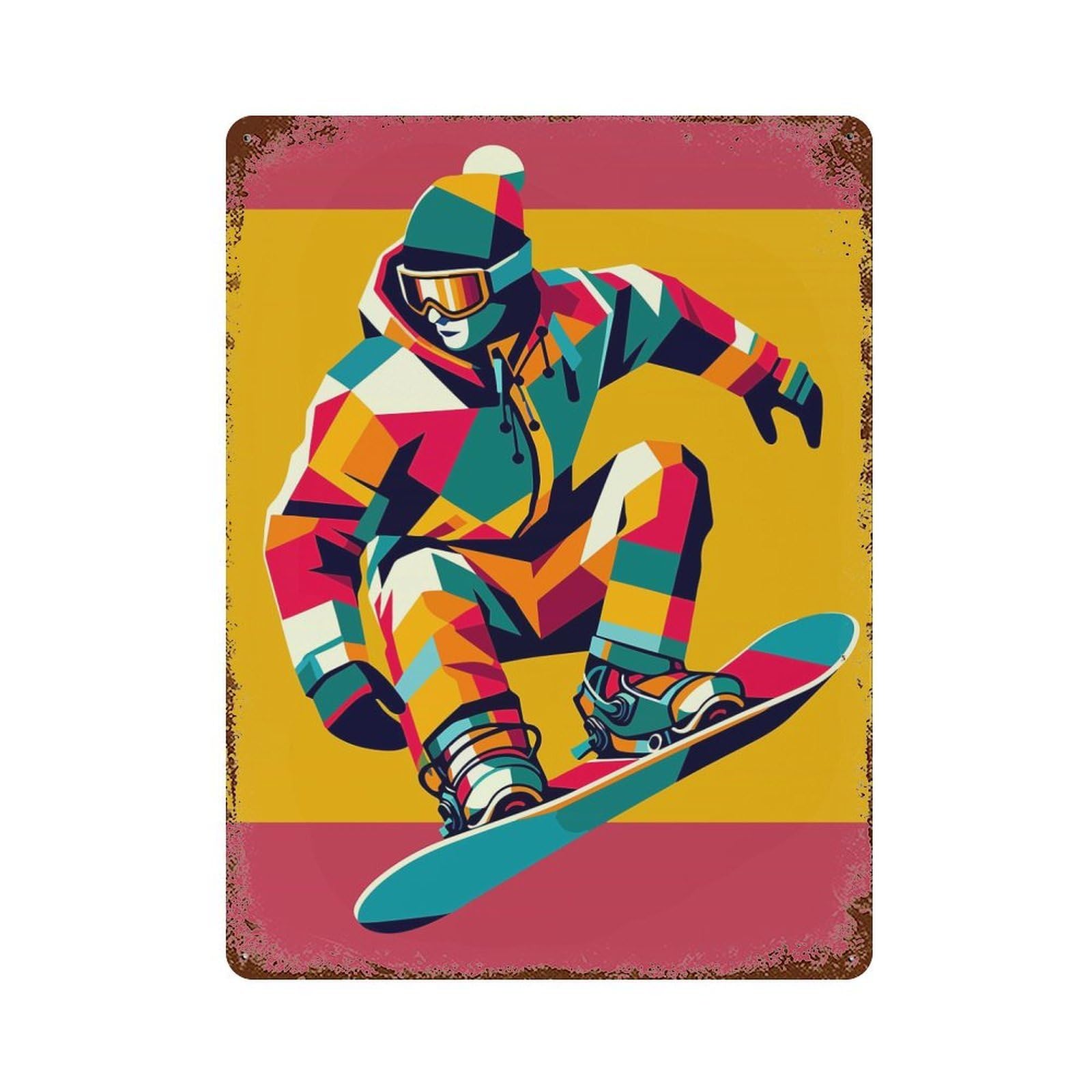 Snowboarding Wpap Pop Art Distressed Metal Wall Sign 15.7"x11.8", Ideal for Garage, Bar And Workshop Decor