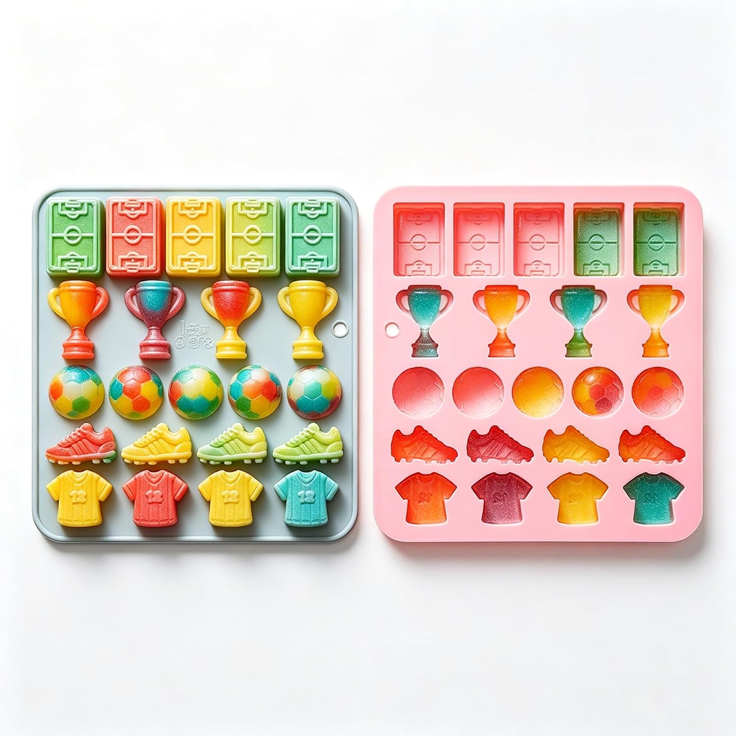 2 Pack Soccer Chocolate Molds, 22 Cavity Football Trophies, Jerseys, Cleats, and Stadiums Molds Shape Tray for Candy Fondant Jello Ice Cube Candle Sugar Craft Cupcake Decor