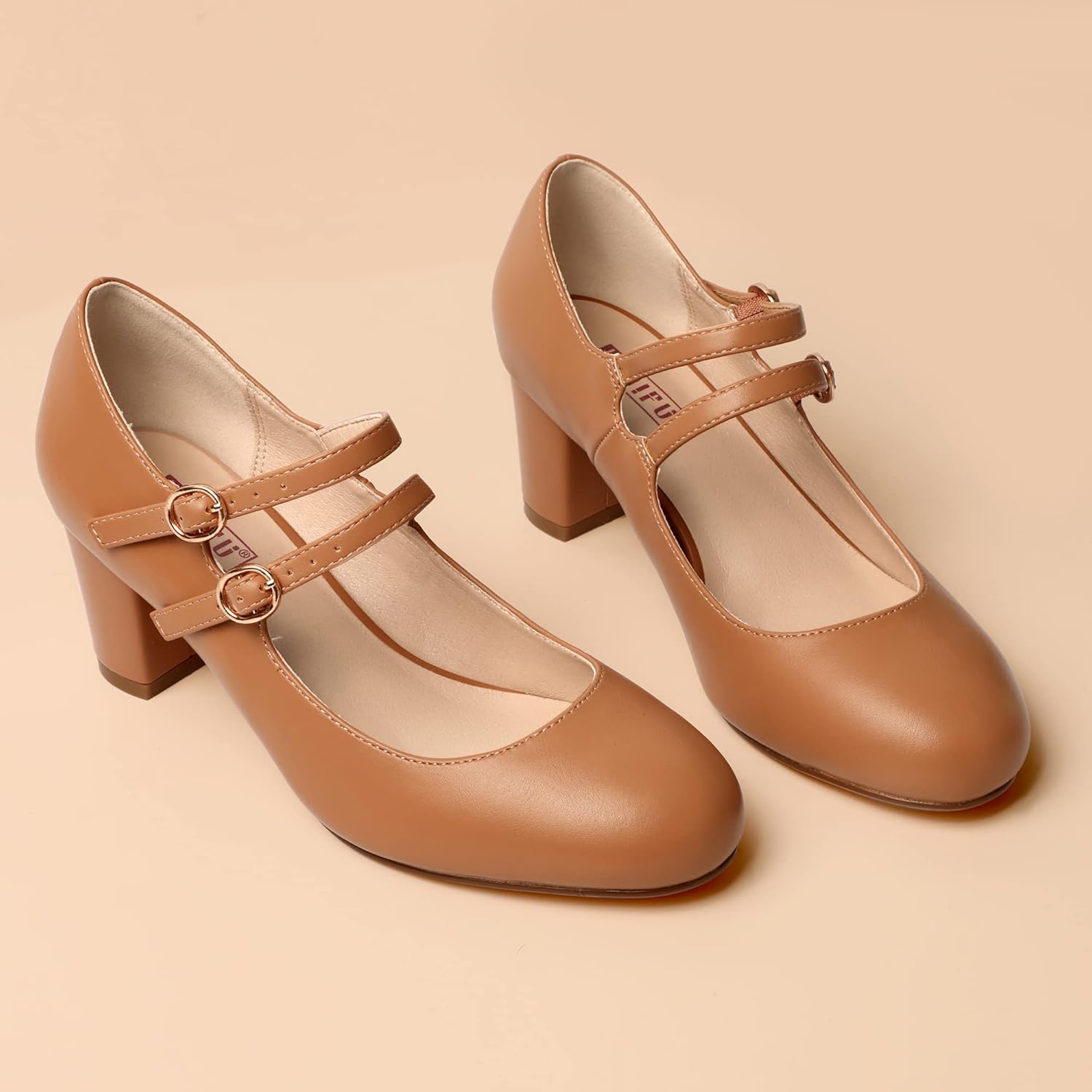 IDIFU Women's Dress Shoes for Women Pumps Mary Jane Heels Low Block Round Closed Toe Wedding Office Work - Image 3