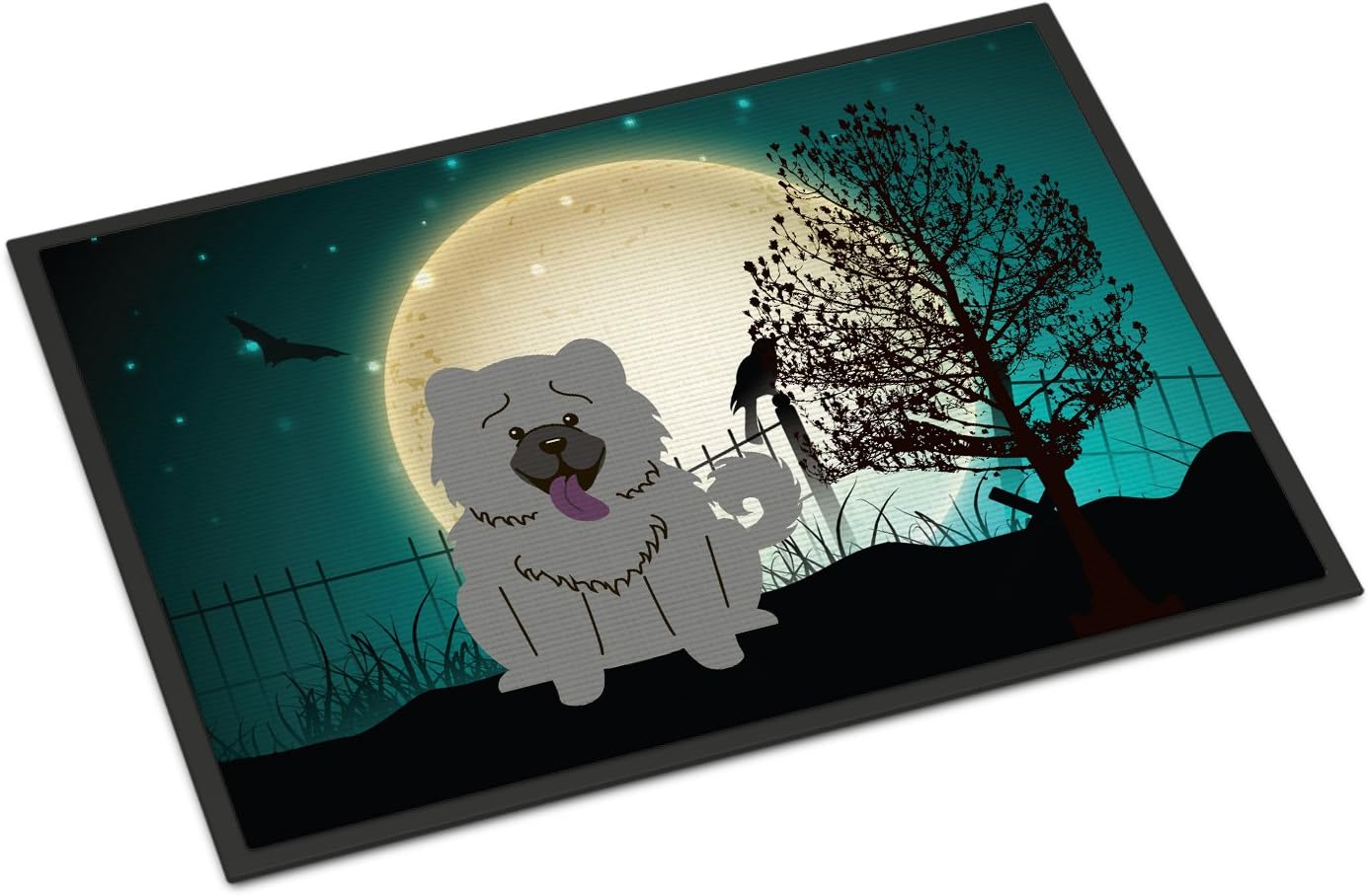 Caroline's Treasures BB2329MAT Halloween Scary Chow Chow Blue Doormat 18x27 Front Door Mat Indoor Outdoor Rugs for Entryway, Non Slip Washable Low Pile, 18H X 27W