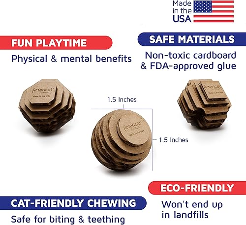 Miniatura 2 de Americat - Juguetes de bolas para gatos – Fabricado en Estados Unidos – Juguetes seguros de cartón para gatos – para juego interactivo e