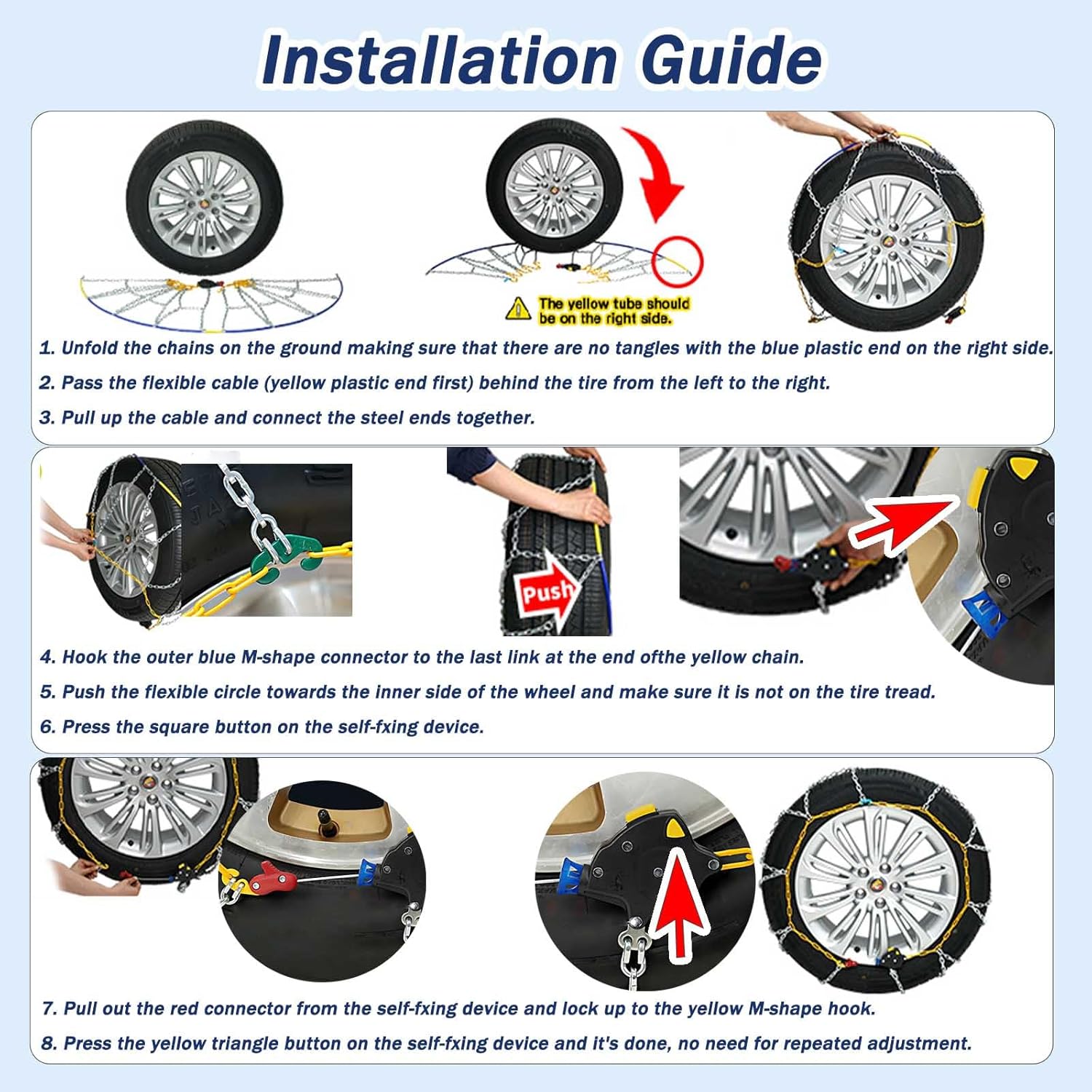 Car Snow Chains, Auto-Fixing Tire Chains for JAC E-JS4 EV SUV 2023-2025, Quick Fit Portable Reusable Universal Emergency Traction Chains Set of 2,HKN110