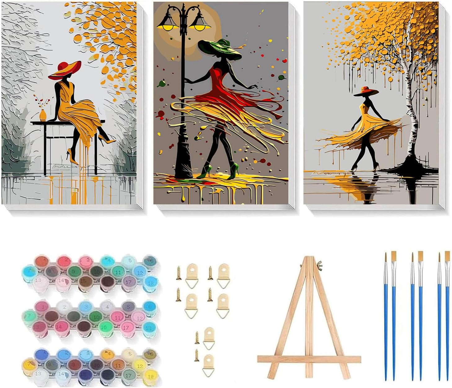 Dugsmgd 3 Pack Framed Woman Paint by Numbers Kit for Adults with Wooden