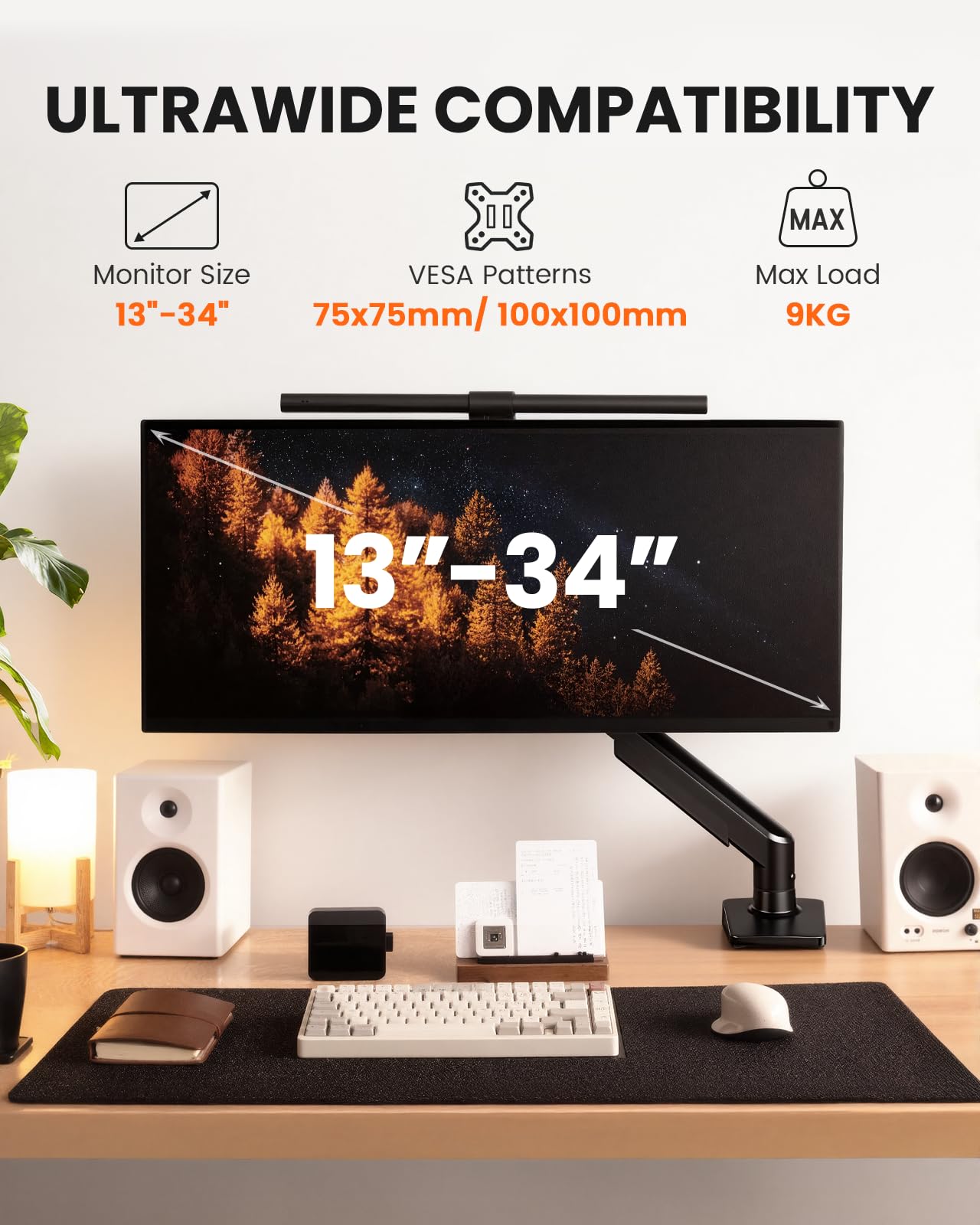 ErGear Soporte Monitor de Escritorio para 13-34 Pulgadas [Actualizado - Sin Ceder] Brazo Monitor de Instalación Rápida hasta 9kg, con Gestión de Cables para Oficina y Gaming, VESA 75 & 100 mm
