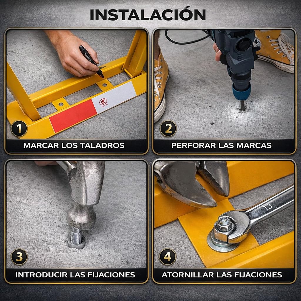 FERPASA® - Barrera de Parking Triangular Termolacada con Cerradura, Porta-candado y Bandas Reflectante - Valla de Aparcamiento Triangular
