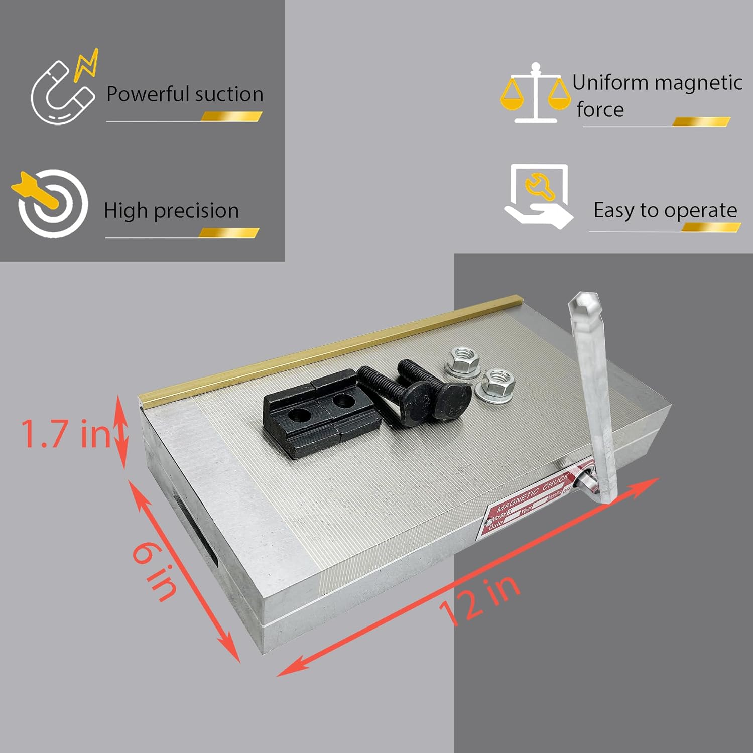 INTSUPERMAI Magnetic Chuck Fine Pole Permanent Magnetic Chuck Powerful Rectangular Chuck for Grinding Machine Lathe Magnets (6X12 Inch)