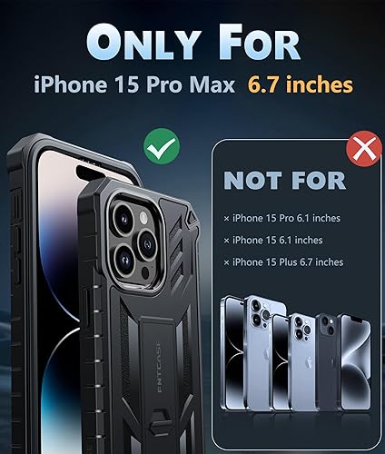 Miniatura 2 de FNTCASE Funda para iPhone 15-Pro-Max funda resistente de grado militar para teléfono celular con soporte  Protección de TPU a prueba de golpes
