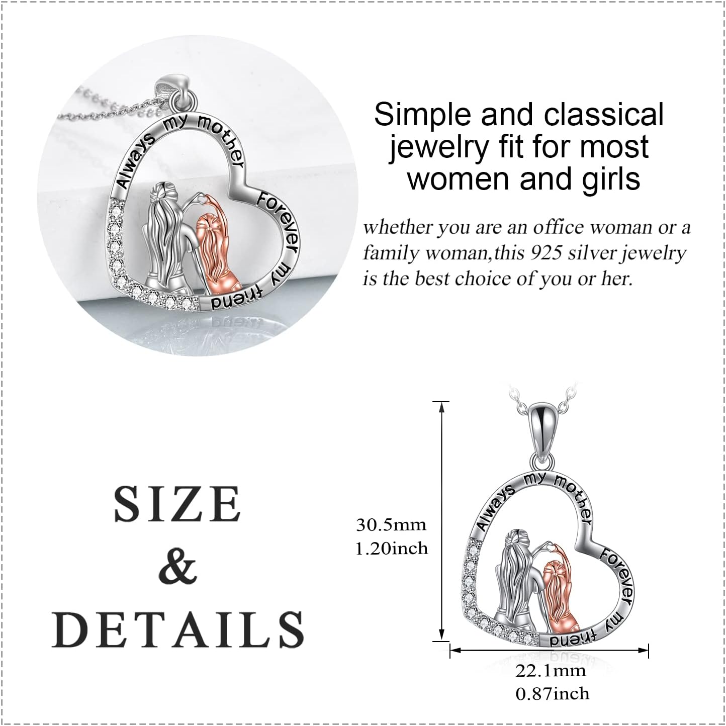 YAFEINI Gifts for Mom 925 Sterling Silver Mother and Daughter Necklace Mother's Day Birthday Pendant Jewelry for Mom Women - Image 6