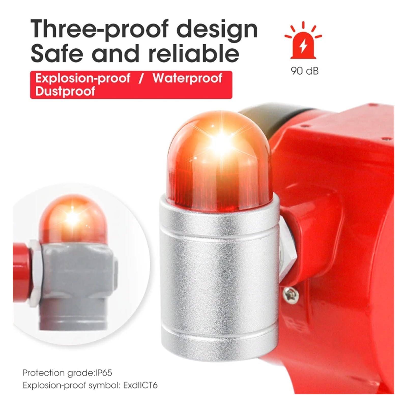 G1/2 G3/4 Przemysłowa lampa przeciwwybuchowa z dźwiękiem i światłem alarmowym do detektorów(G3-4 gray)