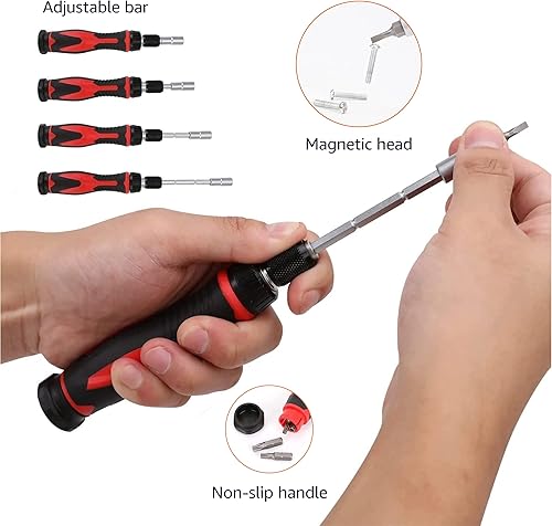 Amazon Basics Magnetic Ratcheting Wrench and Electronics Precision Screwdriver Set, 73 count (Pack of 1), Black/Red/Silver(73-Piece)