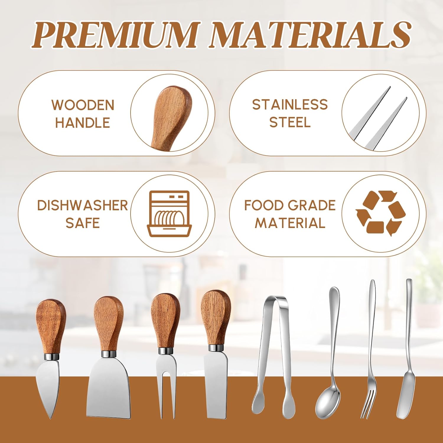 Hushee 42 Pcs Charcuterie Boards Accessories with Magnetic Acacia Wood Holder Wooden Cheese Knife Set for Wood Handle Butter Knives for Cheese Knife Slicer with Tongs, Spoons, Forks, Honey Dipper