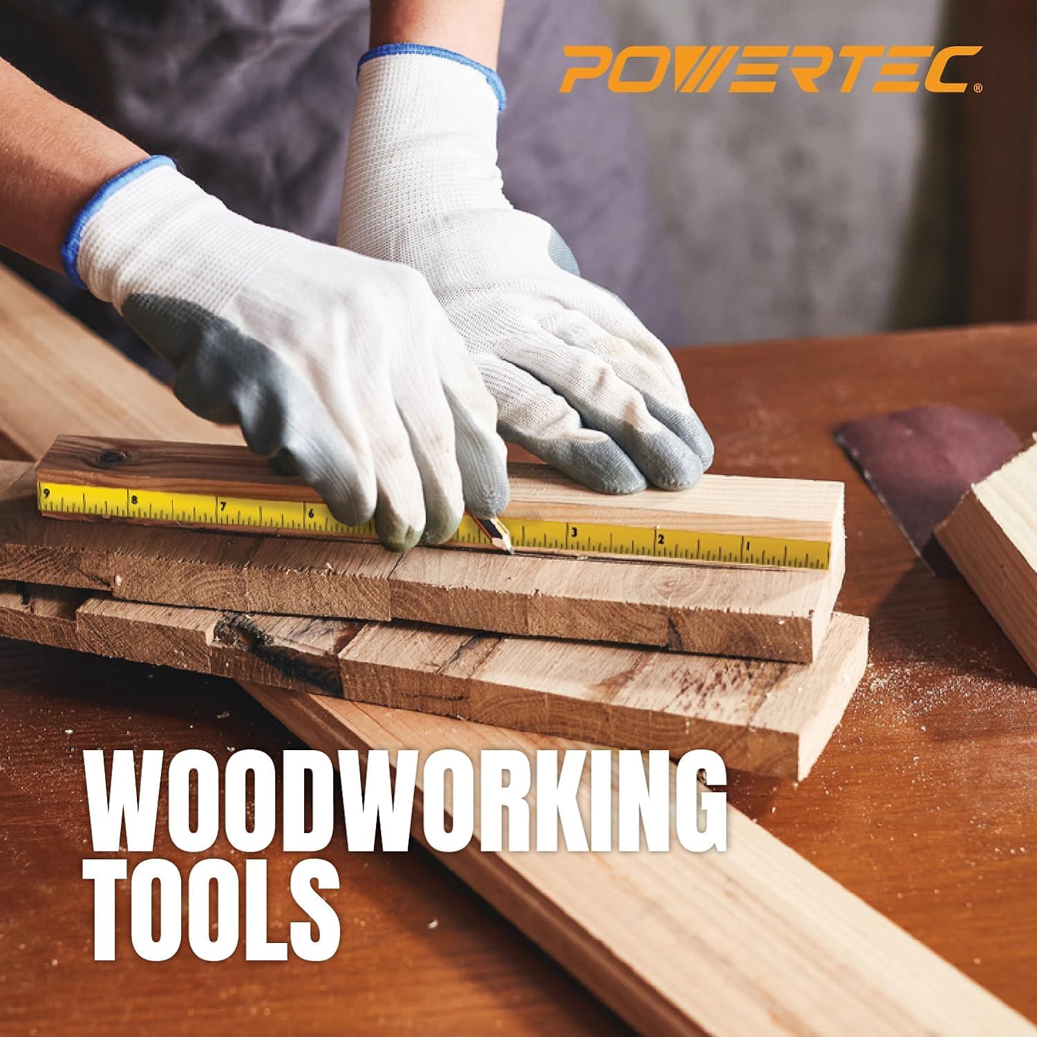 POWERTEC 71134-P2 Cinta métrica de derecha a izquierda con respaldo adhesivo, 4 pies, paquete de 2