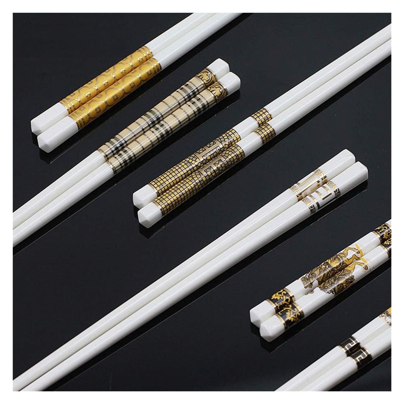 Baguettes réutilisables, for sushis ou autres aliments de cuisine japonais, chinois et coréens, faciles à nettoyer, coffret cadeau en bois haut de gamme de 10 paires(E)