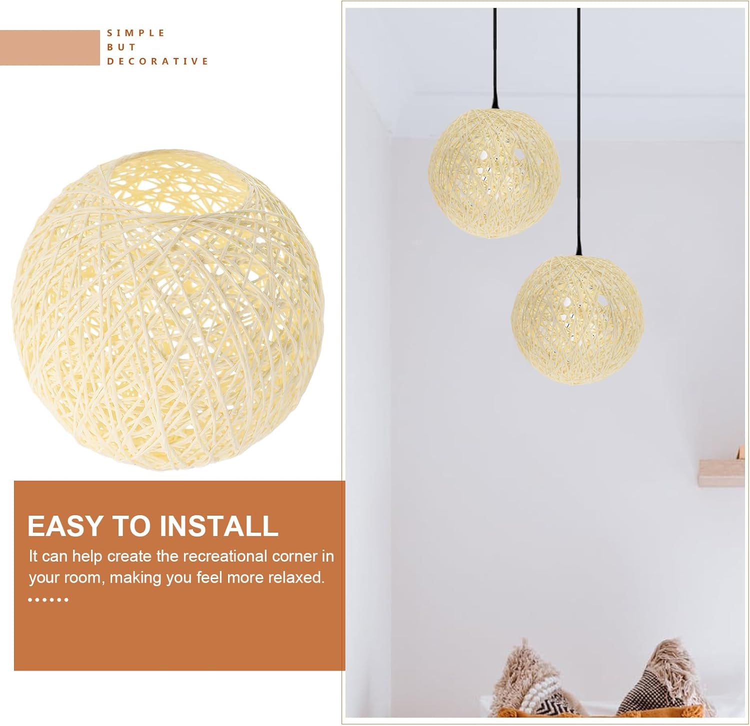 Garneck 3pcs Decorative Rattan Lampshade Creative Ceiling Light Shade for Living Room Bedroom Office Woven Design for Cozy Atmosphere Safe Material