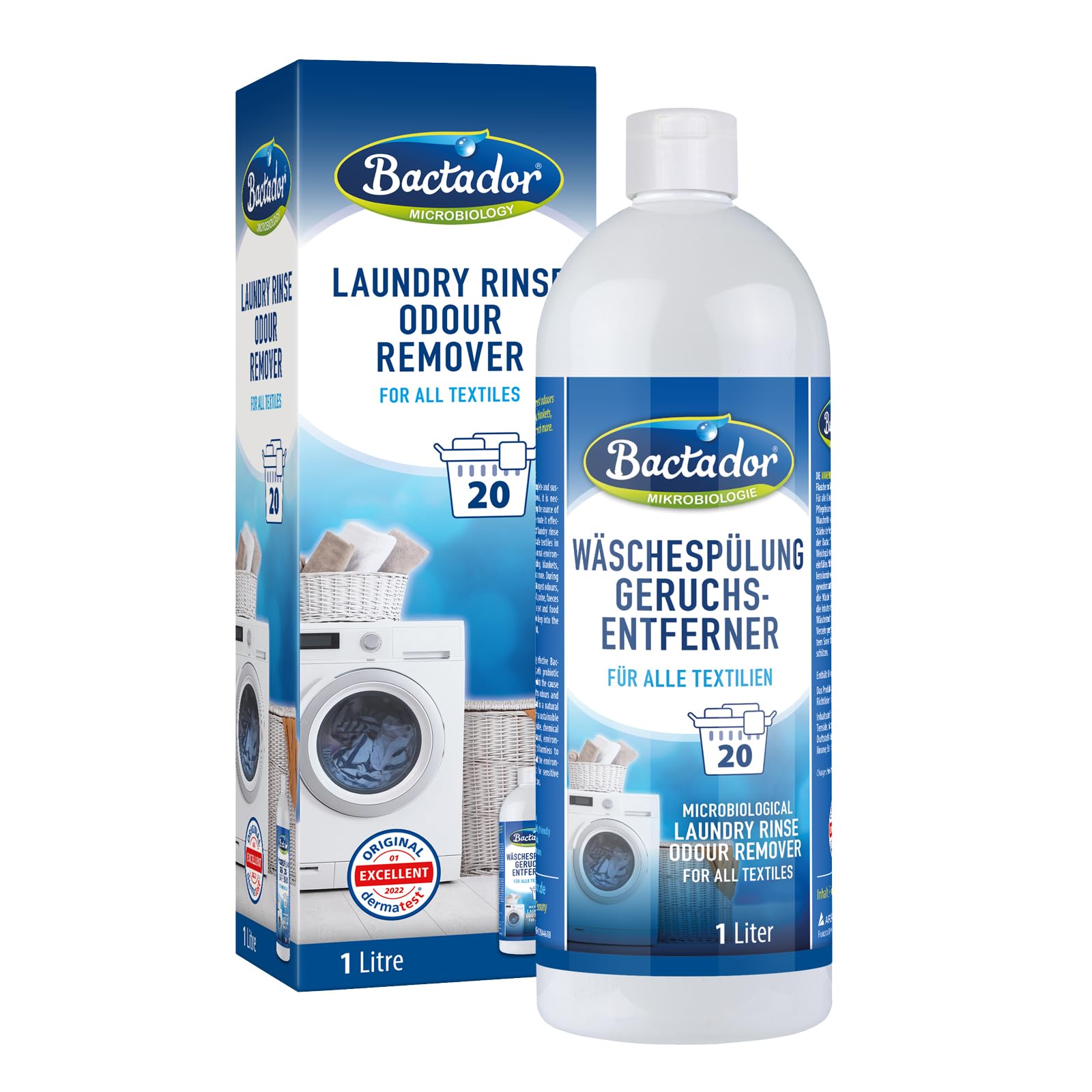 Bactador Laundry Rinse Odour Remover 1L - Laundry Sanitiser - Antibacterial laundry cleanser - Laundry Disinfectant - For a reliable odor removal of the strictest odors from all washable textiles