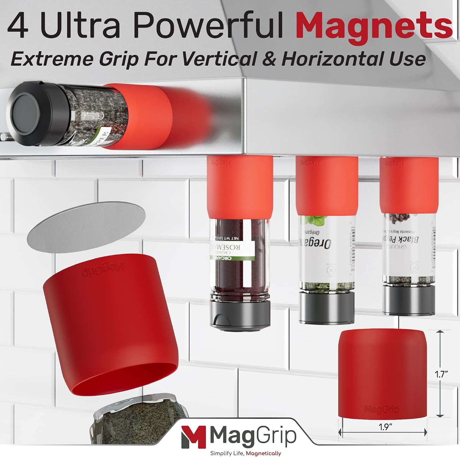4pk Magnetic Spice Jars Grip, RV Camper Kitchen Organization Must-Haves, Spice Holder (Red, Medium) image 3