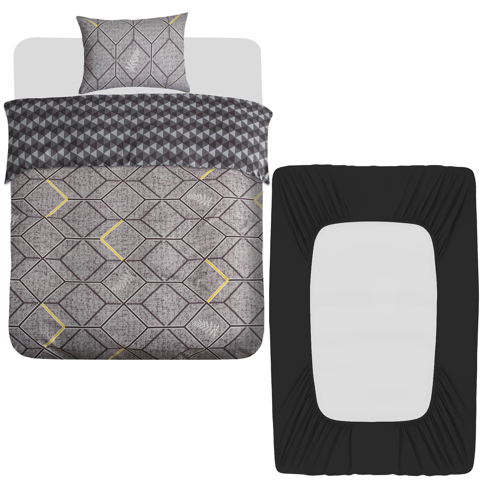 Lazzaro 3 Pcs Single Duvet Cover Set with Matching Black Single Fitted Sheet 40 cm Extra Deep Pocket - UltraSoft Breathable Premium Microfibre Reversible Quilt Cover Bedding Set For All Seasons — image 1