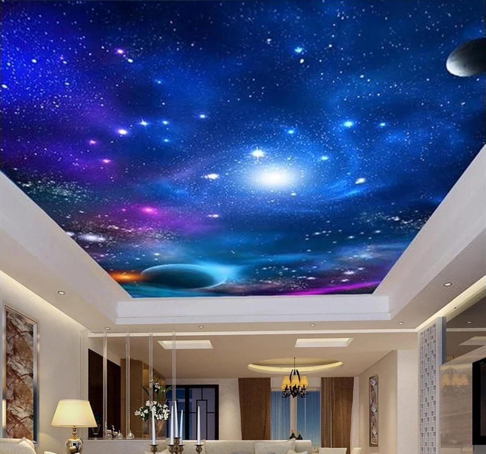 XLMING Dreamlike Beautiful Blue Universe Starry Sky 3D Wallpaper Silky Texture Home Study Office Grey Dining Room Sofa Bedroom Living Room TV Backdrop-400cm×280cm