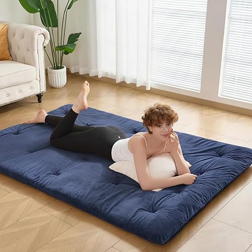 Colchón tipo futón japonés tamaño Queen de 60 x 80 pulgadas, 2.5 pulgadas de grosor, plegable, enrollable para dormir, tapete de tatami relleno de