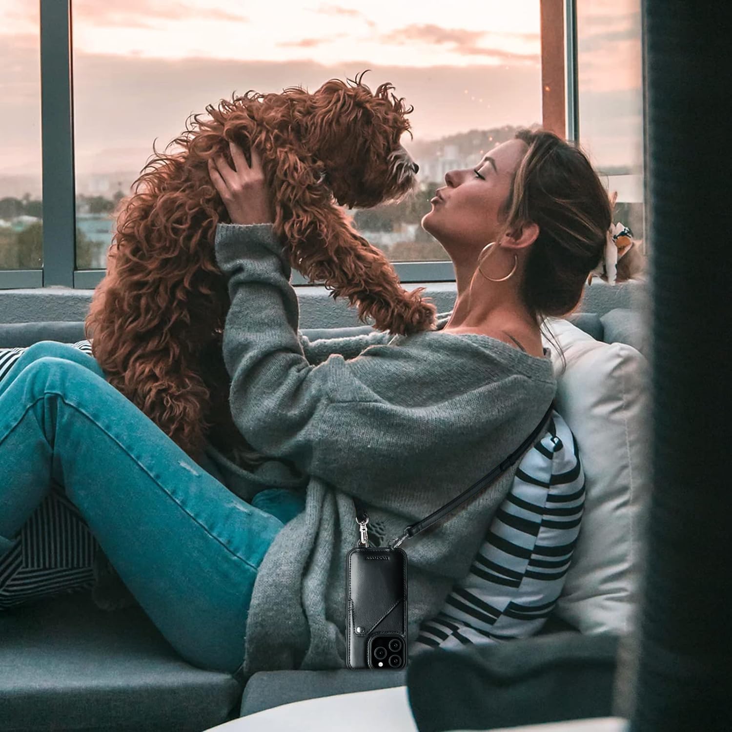 LUCKYCOIN for iPhone 16 Pro Crossbody Wallet Purse Phone Case, Genuine Leather Phone Case for Women,for iPhone Purses with Expandable Card Holder & Adjustable Removable Crossbody Strap - Black - Image 7