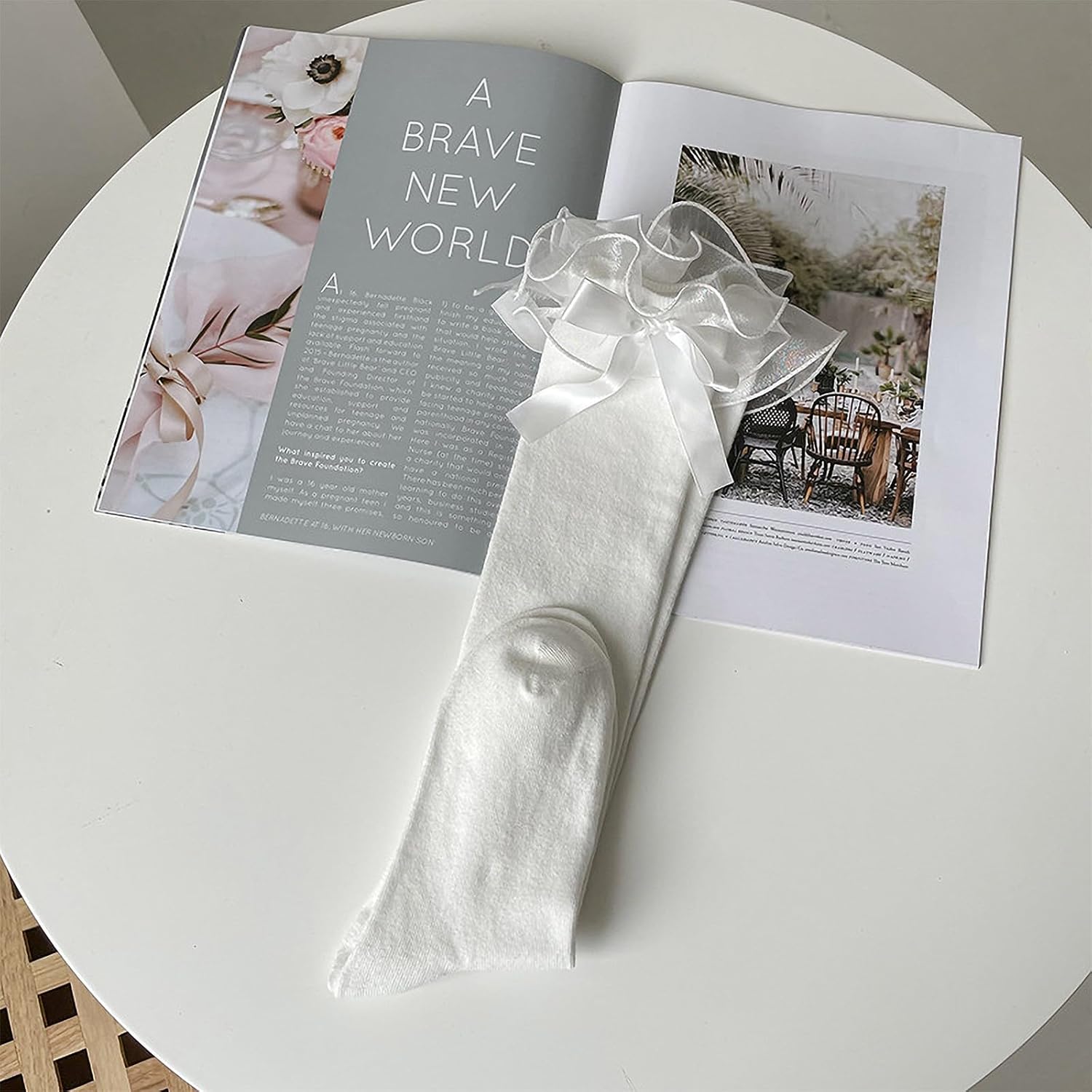 2 Pairs Women & Girl's Lace Knee High Socks with Ruffle Trim, White Boot Socks, Thigh High Stockings Over Knee Long Stockings - Image 7