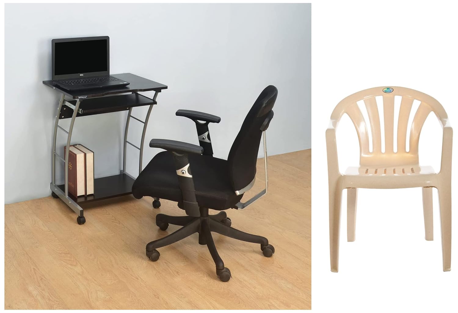 Nilkamal Leo Computer Trolley/Table (Black/Walnut Finish) CHR2105