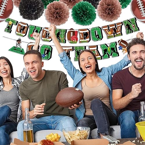 Miniatura 3 de Decoraciones de fiesta de cumpleaños de fútbol, juego de 39 piezas de suministros de fiesta de Super Bowl, pancarta TOUCH DOWN GO TEAM Banner de