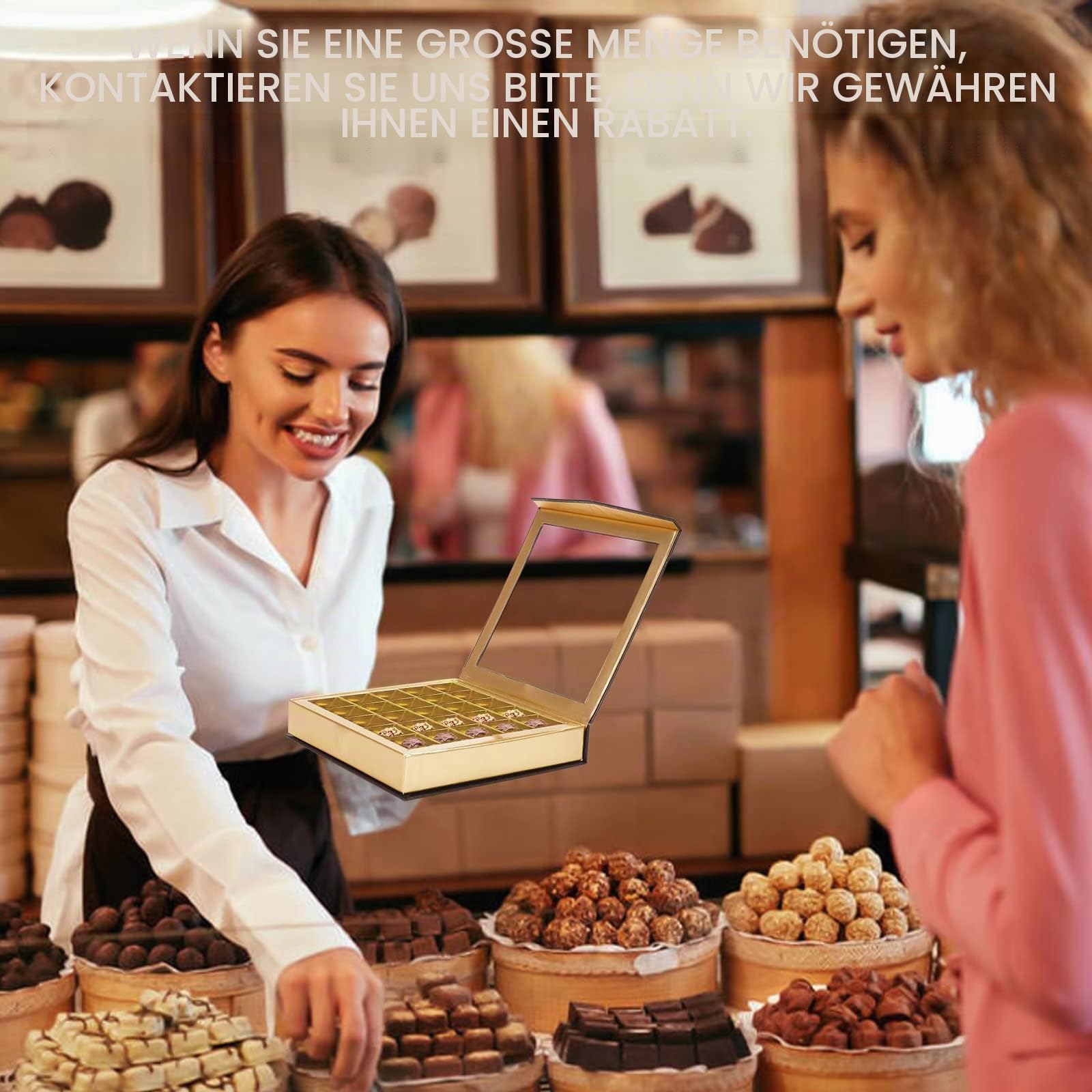 Pralinenschachteln, leere Geschenkbox, groß mit Fenster, Luxus-Kuchen-Präsentationsbox, Süßigkeitenboxen leer für Geburtstag, Vatertag, Muttertag (2 Stück/Packung)