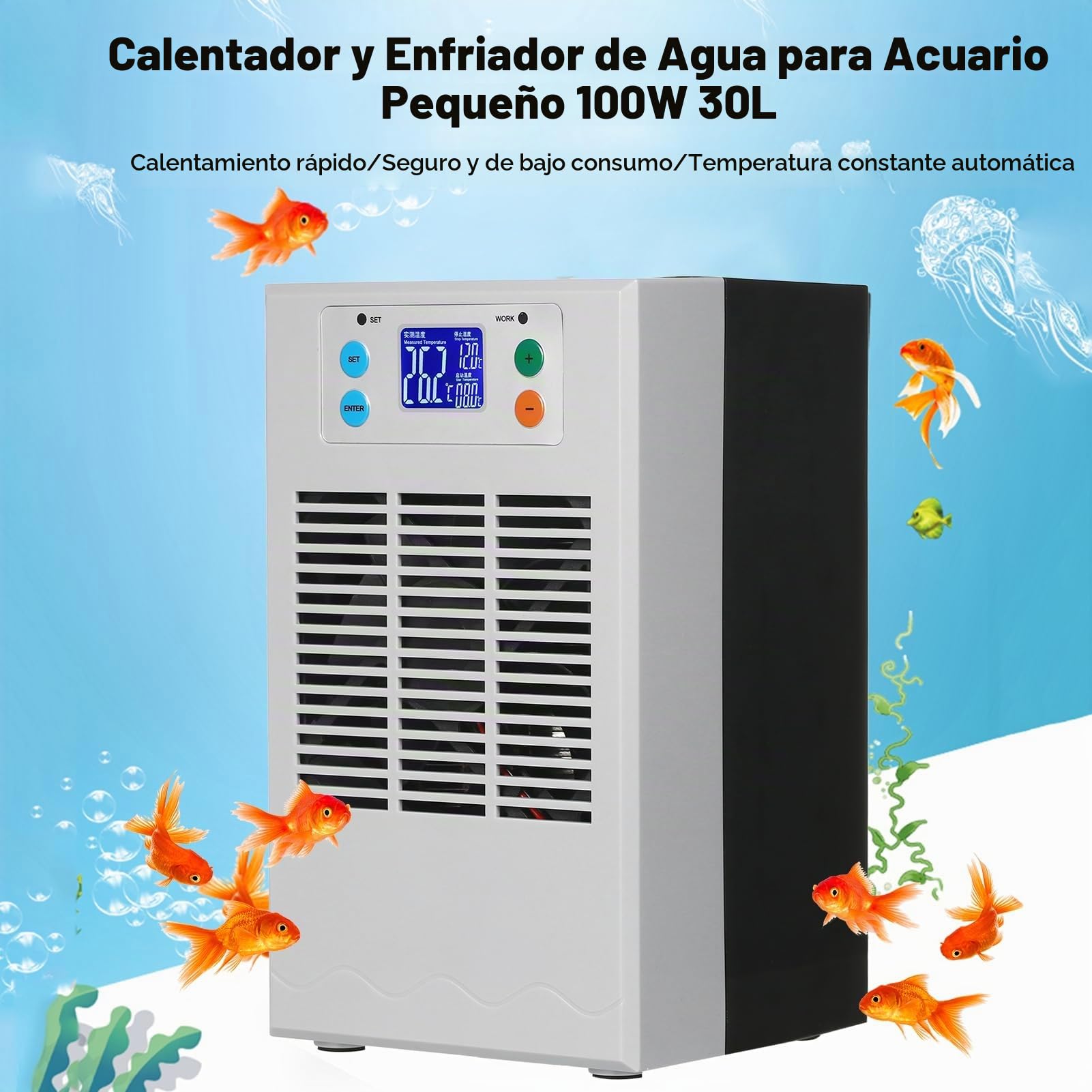 100W Tanque de peces pequeños Calentador de agua y enfriador Acuario Enfriador Semiconductor Enfriador de acuario electrónico Pantalla LCD Silencioso Tanque de peces digital Sistema de enfriamiento