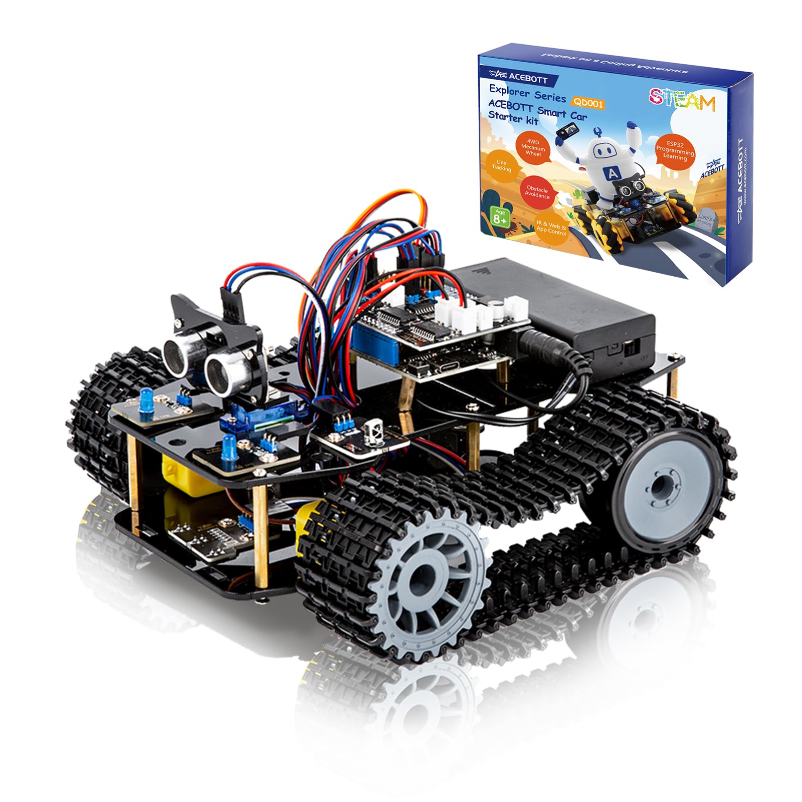 ACEBOTTSmart Robot Tank Car Kit with ESP32 for Arduino Robotics for Kids Ages 8-12 12-16 STEM Science Kits Coding Gifts for 8-16 Year Old Boys Girls Teens Cool Engineering Building Toys Unique Gifts