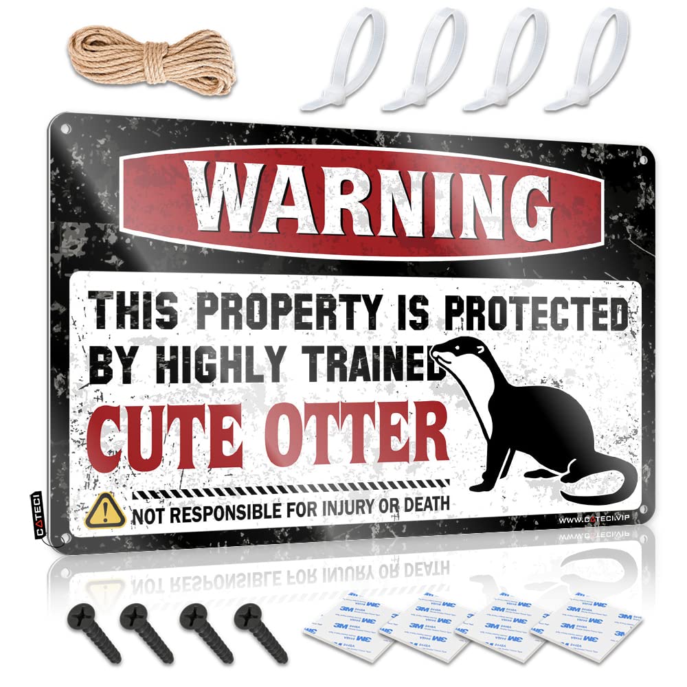 Tin Sign Man Cave Decor Warning This Property Is Protected By A Highly Trained Cute Otter Tin Sign Metal Signs Vintage Funny Things For Boys Room(20X30CM)
