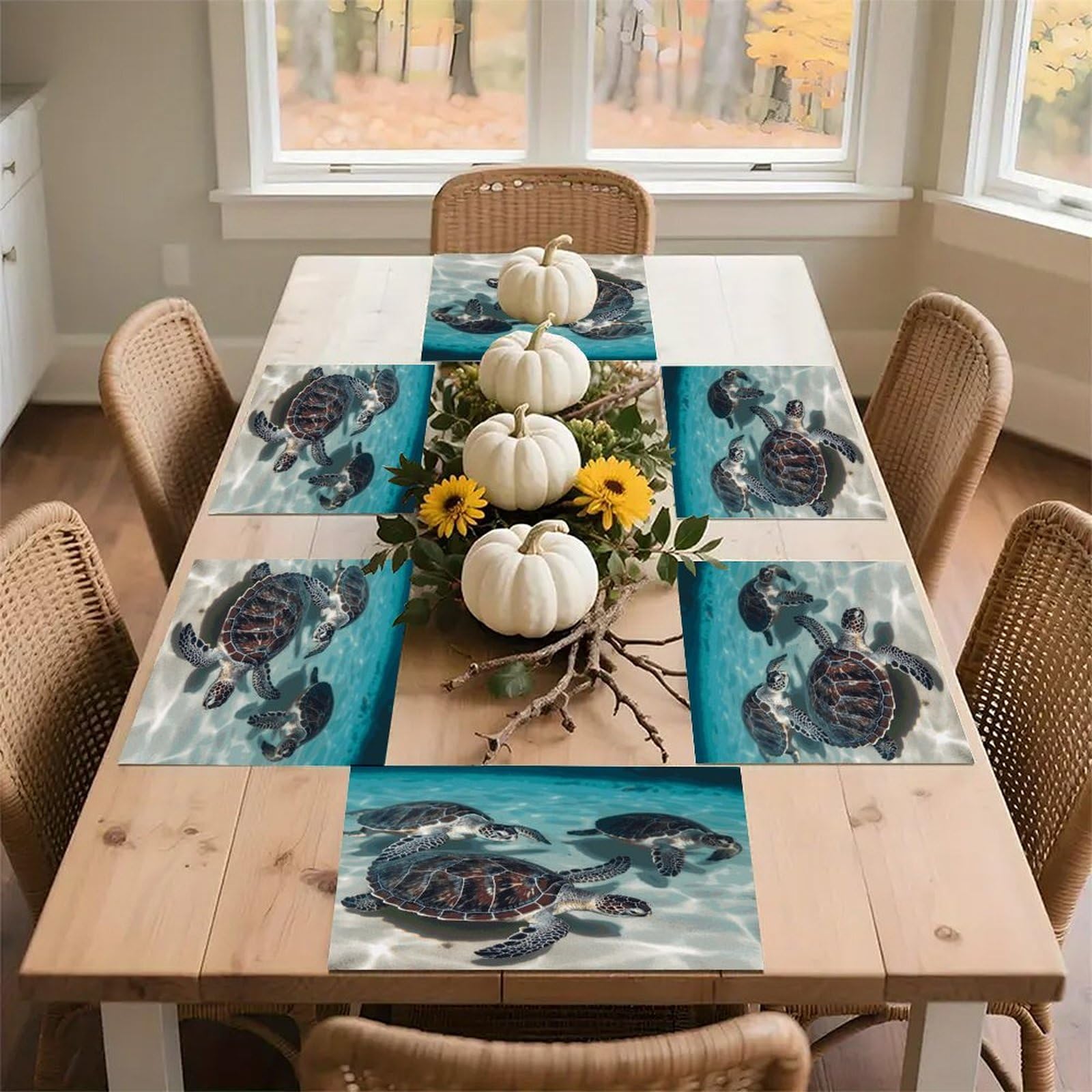 Sea Turtles Placemats Heat-Resistant Washable Place Mats Anti Slip Dining Table Place Mats Wipeable Dining Table Mats Kitchen Decoration Placemats 17.7’’×11.8’’