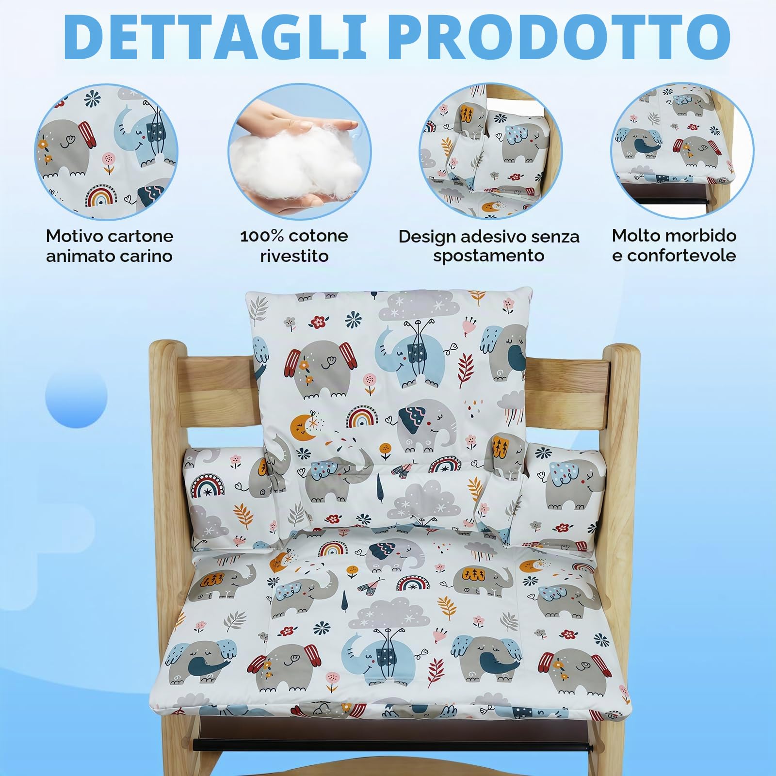 Cuscino per Seggiolone per Bambini per Stokke Tripp Trapp, Set di 2 Cuscini Impermeabili per Seggiolone, Cuscino Seduta Morbido Rimovibile per Neonati, Facile da Pulire, Facile da Fissare