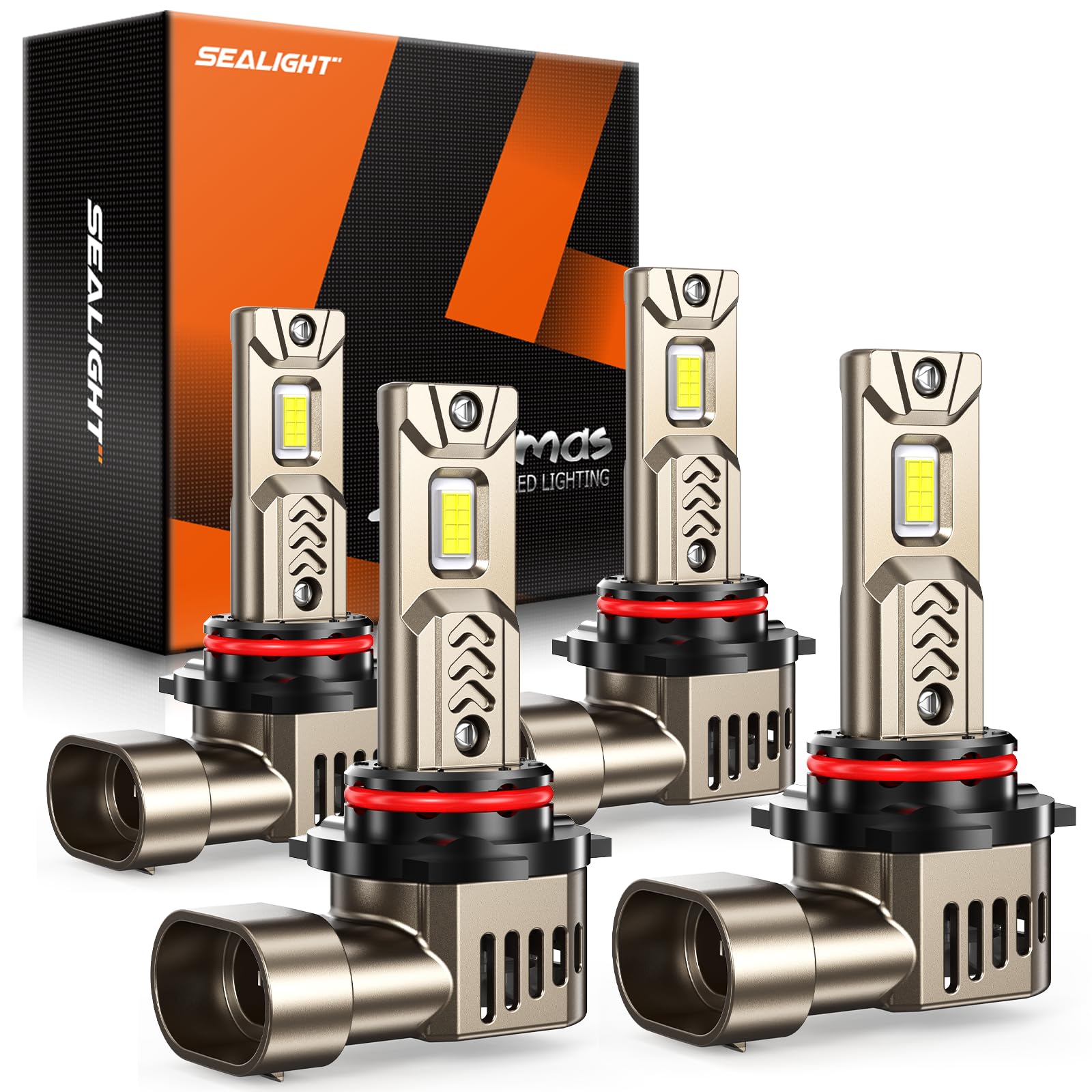 Photo 1 of SEALIGHT 9005/HB3 9006/HB4 LED Bulbs Combo, 12X Super Bright 120000LM Driving Light, 1:1 Real Size L2S Light Bulb, 6500K Cool White, 3 Min Plug-N-Play, IP68 Waterproof, Pack of 4