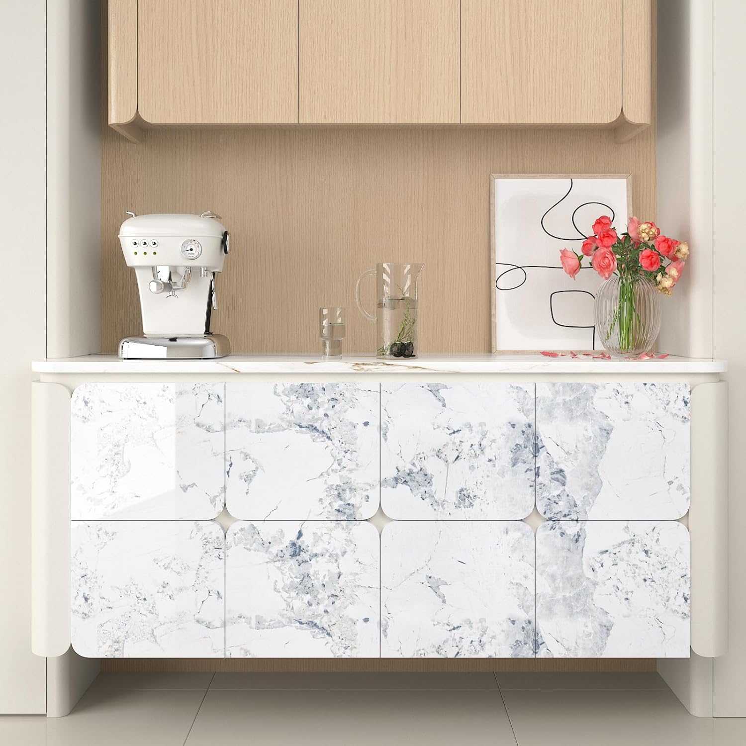 Spruce White Marble Contact Paper for Countertops Waterproof Glossy Marble Wallpaper Peel and Stick Kitchen Countertop Wrap 15.7"x160" Removable White Contact Paper for Bathroom Table Wall