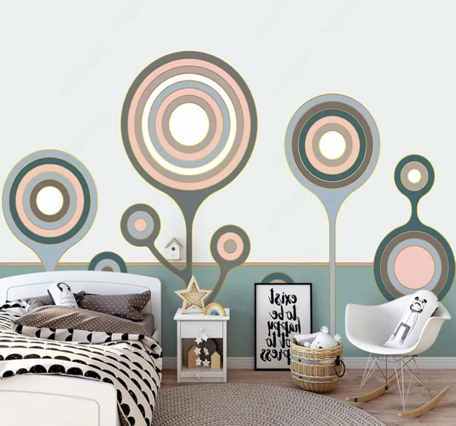 Wallpaper-3D-Xlm 200Cm×140Cm(B×H) Abstract Cartoon Geometric Trees Pattern 3D Wallpaper Easy Install Feature Office Living Room Sofa Bedroom Tv Background Wall Decoration-200Cm×140Cm