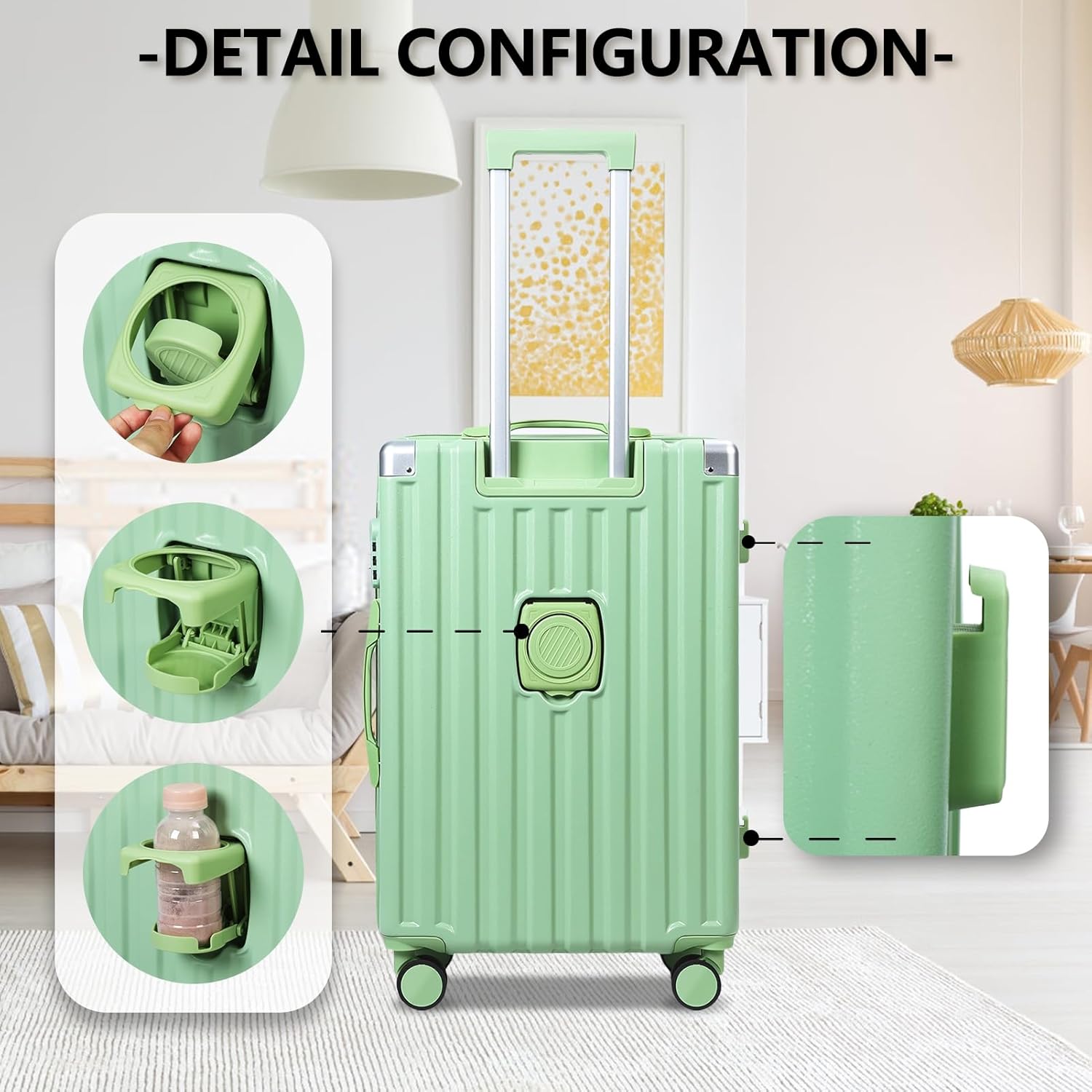 Roadoor Spinner Luggage, 24 Inch Hardside Suitcase with USB Port & TSA Lock, Scratch Resistant Luggage with Expandable Storage, Lightweight Travel Case for Airplanes Business Vacation Green