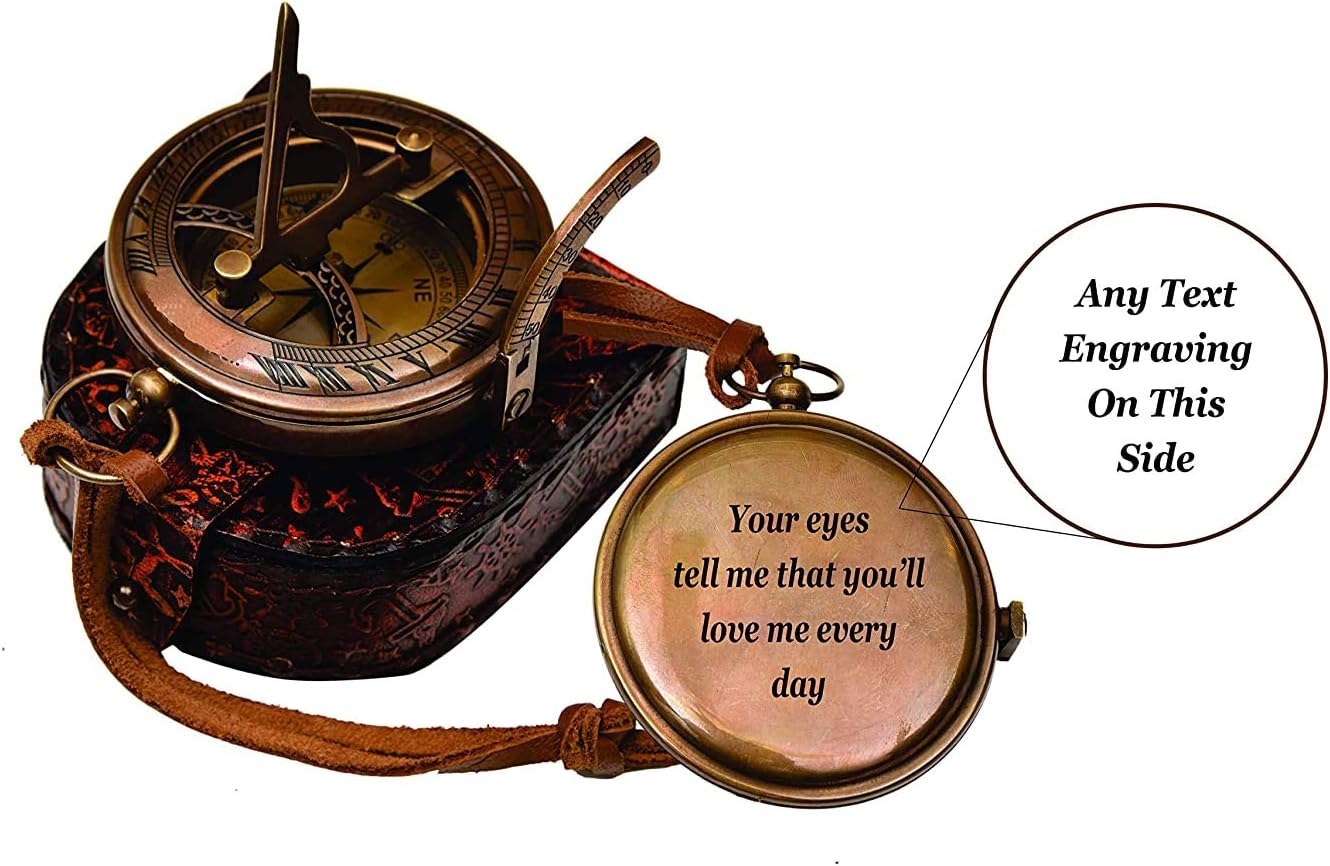 Personalized Compass Sundial for Christmas New Year Dad Engraved Antique Compass Custom Gift Brass Sundial Compass Fathers Day, dad Gift